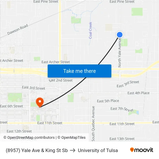 (8957) Yale Ave & King St Sb to University of Tulsa map
