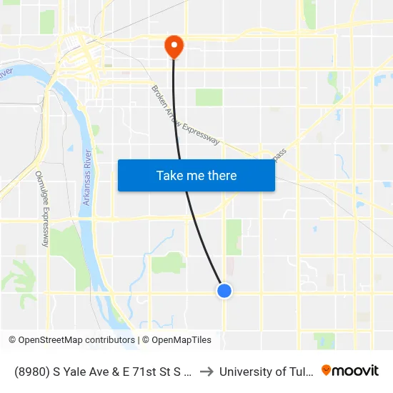 (8980) S Yale Ave & E 71st St S Nb to University of Tulsa map
