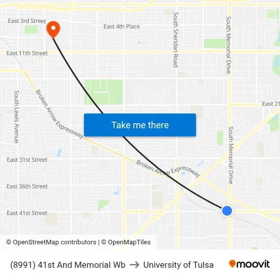 (8991) 41st And Memorial Wb to University of Tulsa map