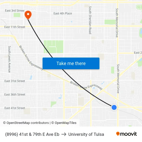 (8996) 41st & 79th E Ave Eb to University of Tulsa map