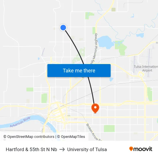 Hartford & 55th St N Nb to University of Tulsa map