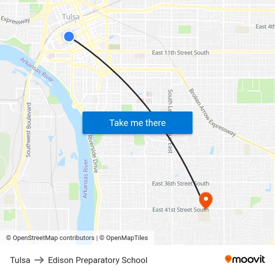 Tulsa to Edison Preparatory School map