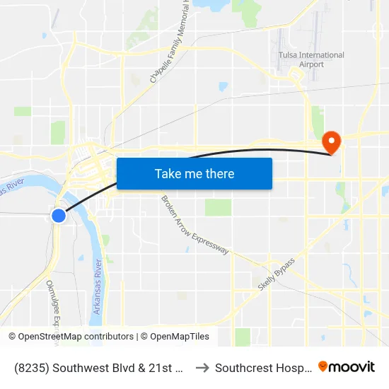 (8235) Southwest Blvd & 21st St Nb to Southcrest Hospital map