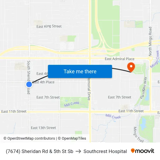 (7674) Sheridan Rd & 5th St Sb to Southcrest Hospital map