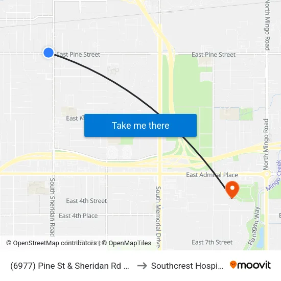 (6977) Pine St & Sheridan Rd Wb to Southcrest Hospital map
