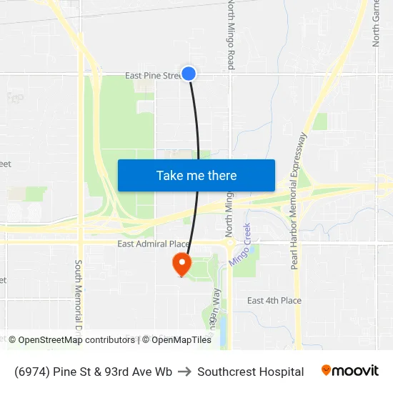 (6974) Pine St & 93rd Ave Wb to Southcrest Hospital map