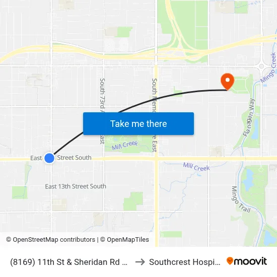 (8169) 11th St & Sheridan Rd Wb to Southcrest Hospital map