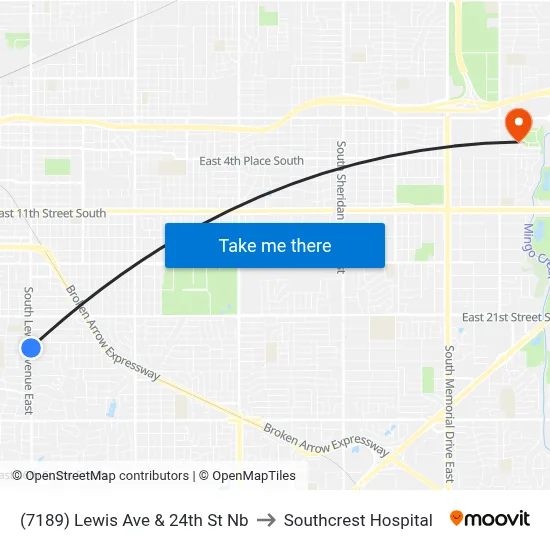 (7189) Lewis Ave & 24th St Nb to Southcrest Hospital map