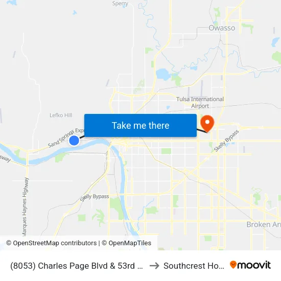 (8053) Charles Page Blvd & 53rd W Ave Wb to Southcrest Hospital map