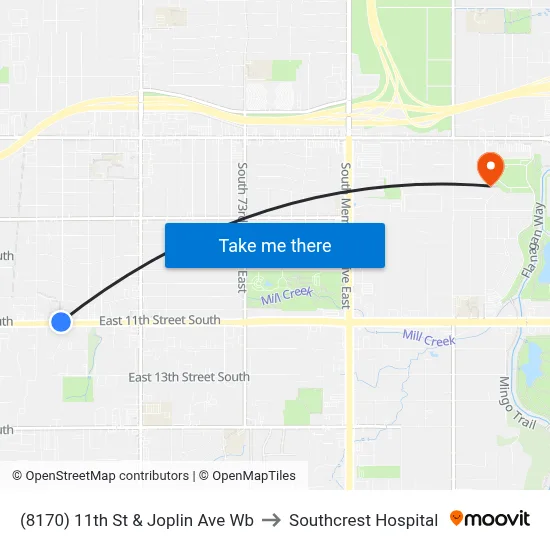 (8170) 11th St & Joplin Ave Wb to Southcrest Hospital map
