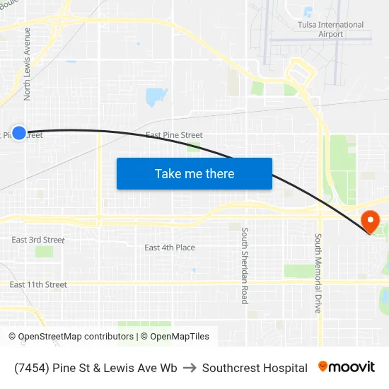 (7454) Pine St & Lewis Ave Wb to Southcrest Hospital map