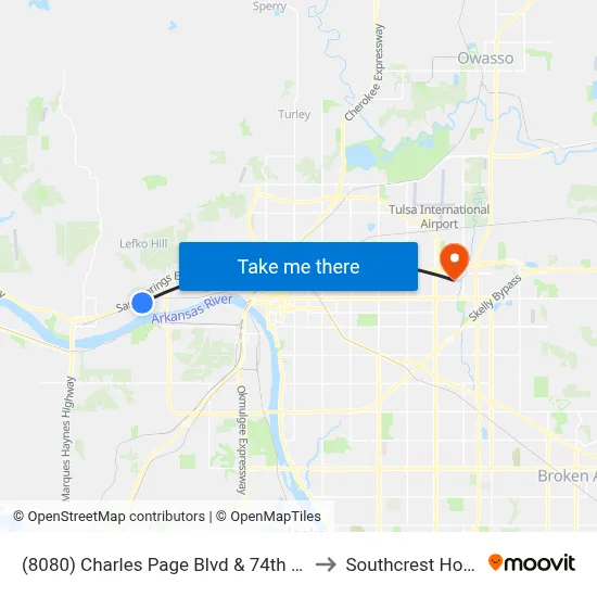 (8080) Charles Page Blvd & 74th W Ave Eb to Southcrest Hospital map
