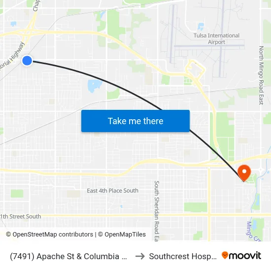 (7491) Apache St & Columbia Pl Eb to Southcrest Hospital map
