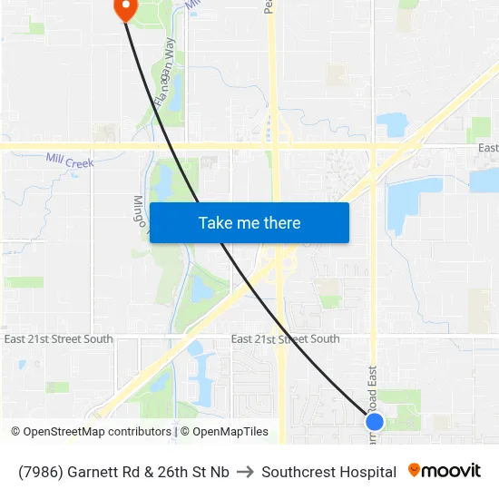 (7986) Garnett Rd & 26th St Nb to Southcrest Hospital map