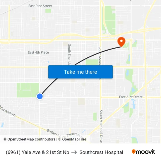 (6961) Yale Ave & 21st St Nb to Southcrest Hospital map