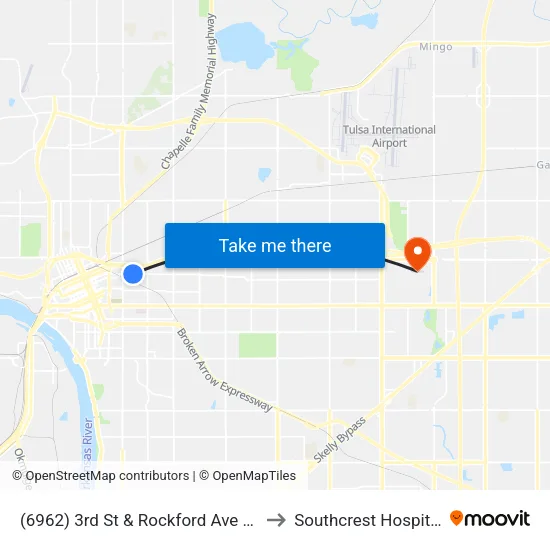 (6962) 3rd St & Rockford Ave Eb to Southcrest Hospital map