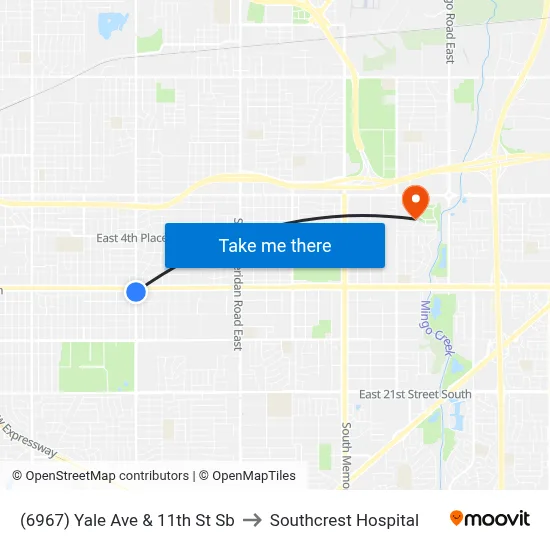 (6967) Yale Ave & 11th St Sb to Southcrest Hospital map
