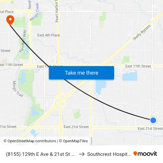 (8155) 129th E Ave & 21st St Nb to Southcrest Hospital map
