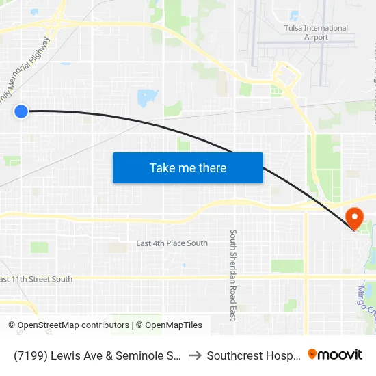 (7199) Lewis Ave & Seminole St Nb to Southcrest Hospital map