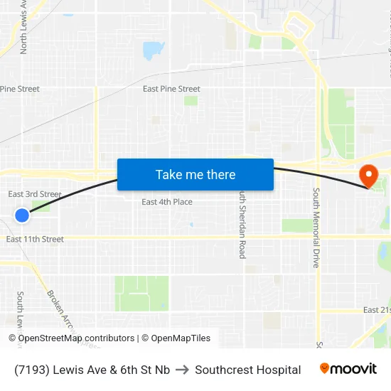 (7193) Lewis Ave & 6th St Nb to Southcrest Hospital map