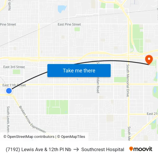 (7192) Lewis Ave & 12th Pl Nb to Southcrest Hospital map