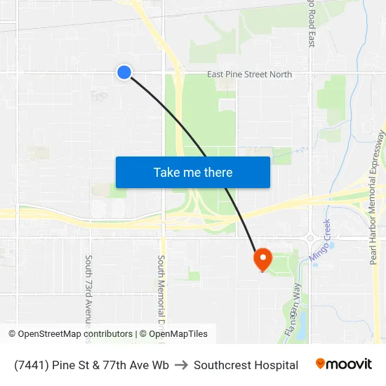(7441) Pine St & 77th Ave Wb to Southcrest Hospital map