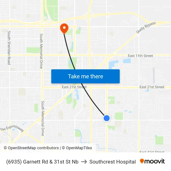 (6935) Garnett Rd & 31st St Nb to Southcrest Hospital map