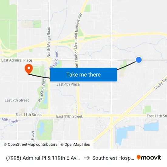 (7998) Admiral Pl & 119th E Ave Wb to Southcrest Hospital map
