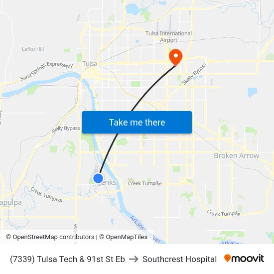 (7339) Tulsa Tech & 91st St Eb to Southcrest Hospital map