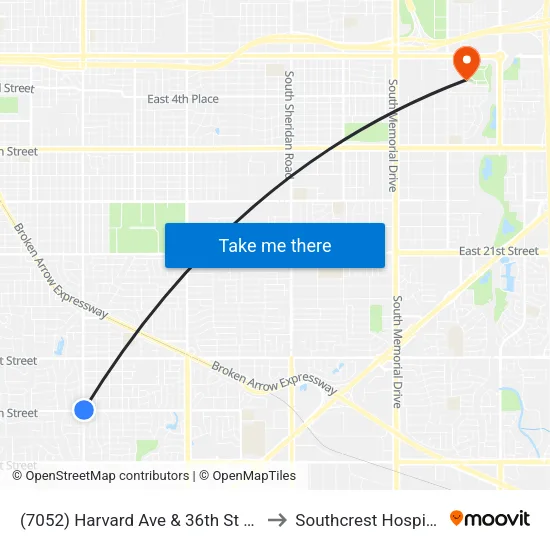 (7052) Harvard Ave & 36th St Nb to Southcrest Hospital map