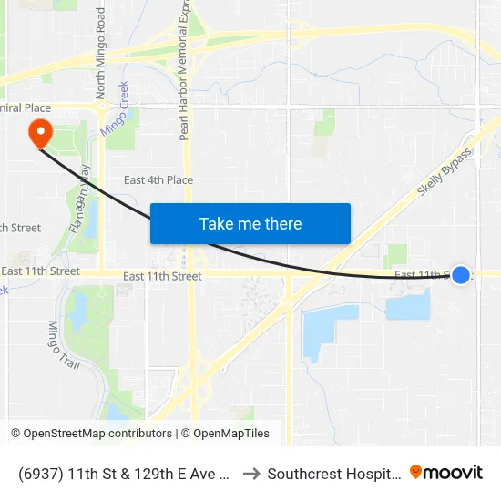 (6937) 11th St & 129th E Ave Eb to Southcrest Hospital map