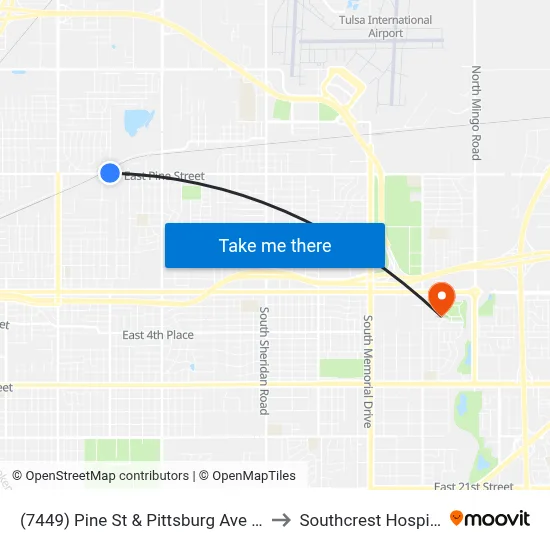 (7449) Pine St & Pittsburg Ave Wb to Southcrest Hospital map