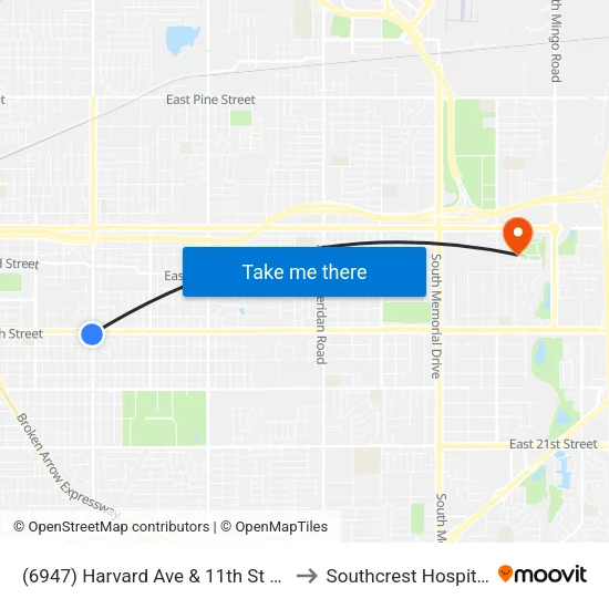 (6947) Harvard Ave & 11th St Sb to Southcrest Hospital map