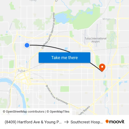 (8409) Hartford Ave & Young Pl Sb to Southcrest Hospital map