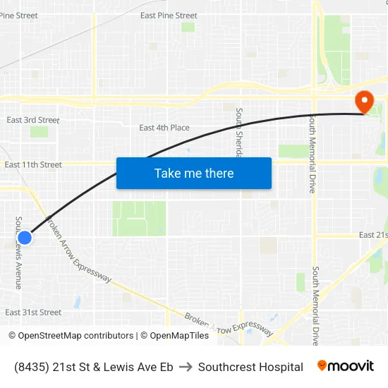(8435) 21st St & Lewis Ave Eb to Southcrest Hospital map