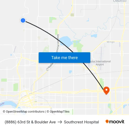 (8886) 63rd St & Boulder Ave to Southcrest Hospital map