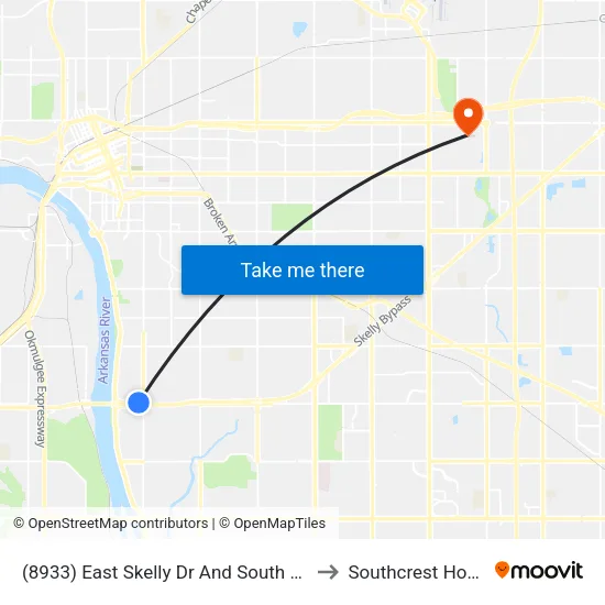 (8933) East Skelly Dr And South Peoria W to Southcrest Hospital map