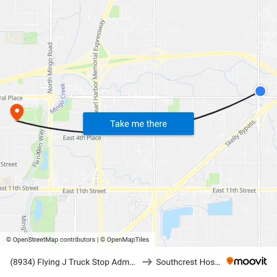 (8934) Flying J Truck Stop Adm/129th to Southcrest Hospital map