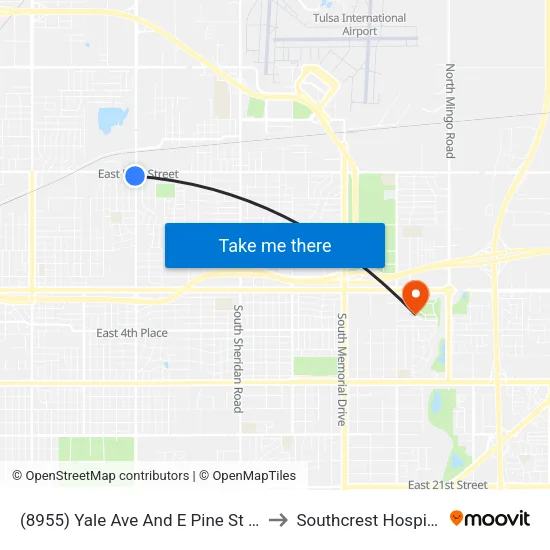 (8955) Yale Ave And E Pine St Sb to Southcrest Hospital map