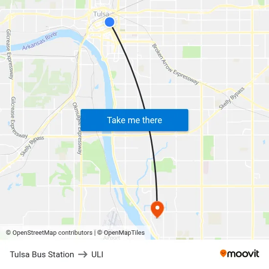 Tulsa Bus Station to ULI map