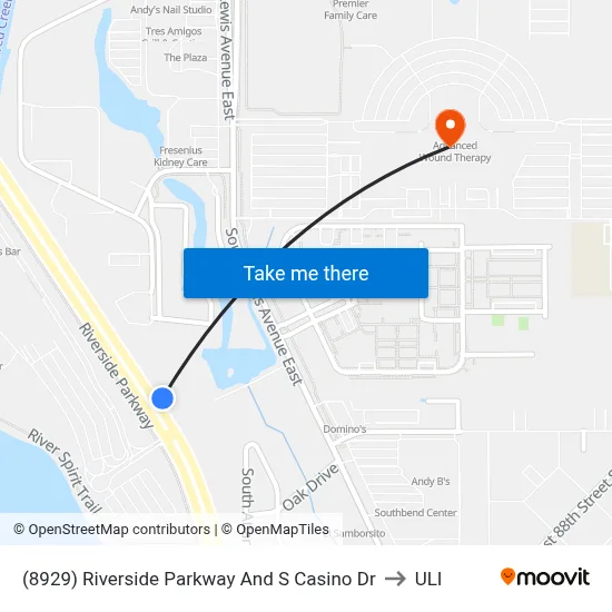 (8929) Riverside Parkway And S Casino Dr to ULI map