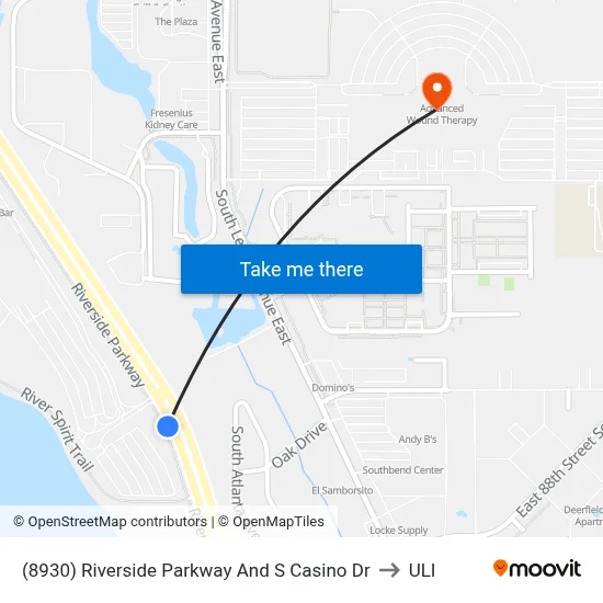 (8930) Riverside Parkway And S Casino Dr to ULI map