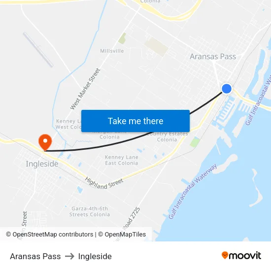 Aransas Pass to Ingleside map