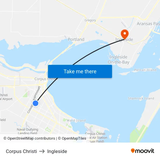 Corpus Christi to Ingleside map