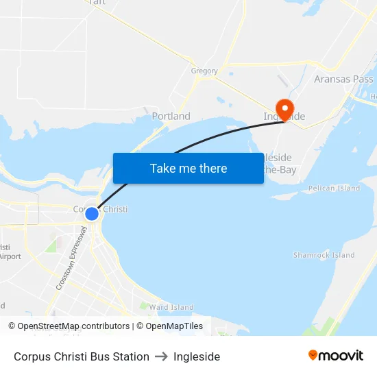 Corpus Christi Bus Station to Ingleside map