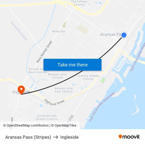 Aransas Pass (Stripes) to Ingleside map