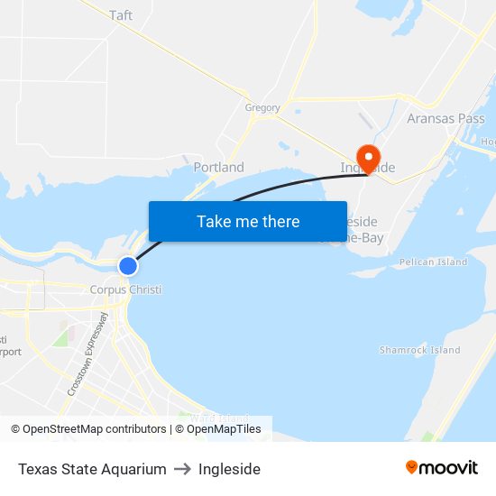 Texas State Aquarium to Ingleside map