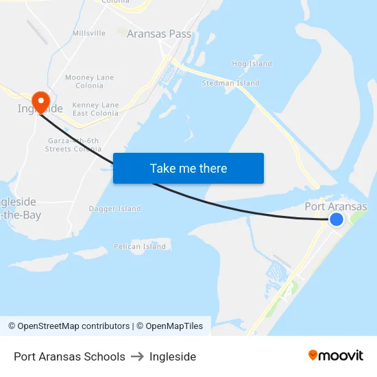 Port Aransas Schools to Ingleside map