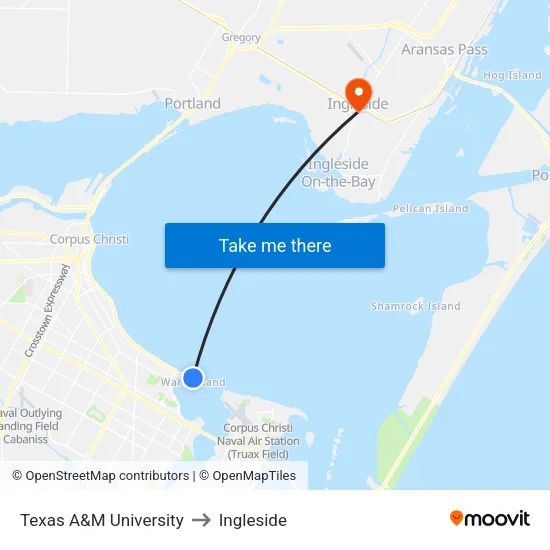 Texas A&M University to Ingleside map
