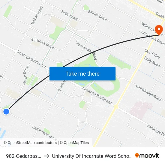 982-Cedarpass @Junction to University Of Incarnate Word School Of Professional Studies map
